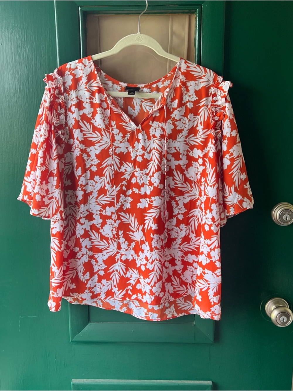 Worthington Coral & White Floral Cold-Shoulder Blouse